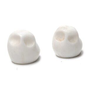 Vintage Marble Snow Owl Paperweights Small Bird White Stone Figurine Art Set x 2